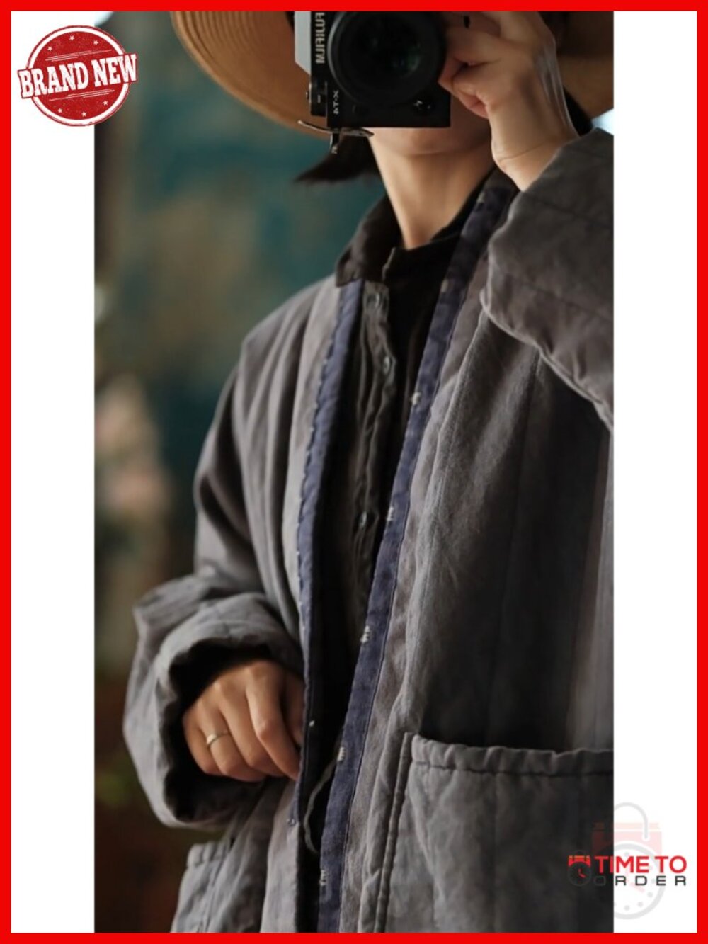 Quilted Open Front Kimono Jacket Long Coat Oversized Winter Linen - Picture 6 of 6